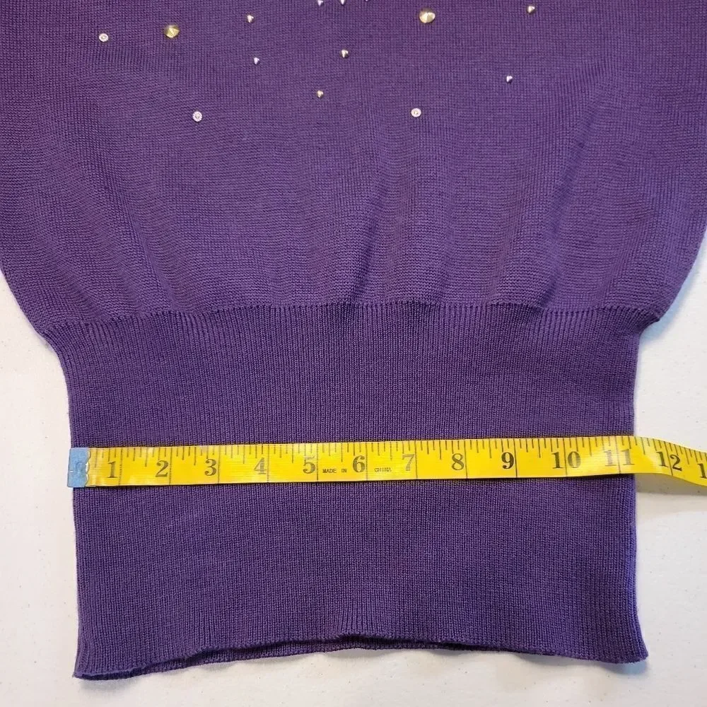 Kaelin 80s Purple Embellished Turtleneck Sweater Cinched Waist Vintage Women's